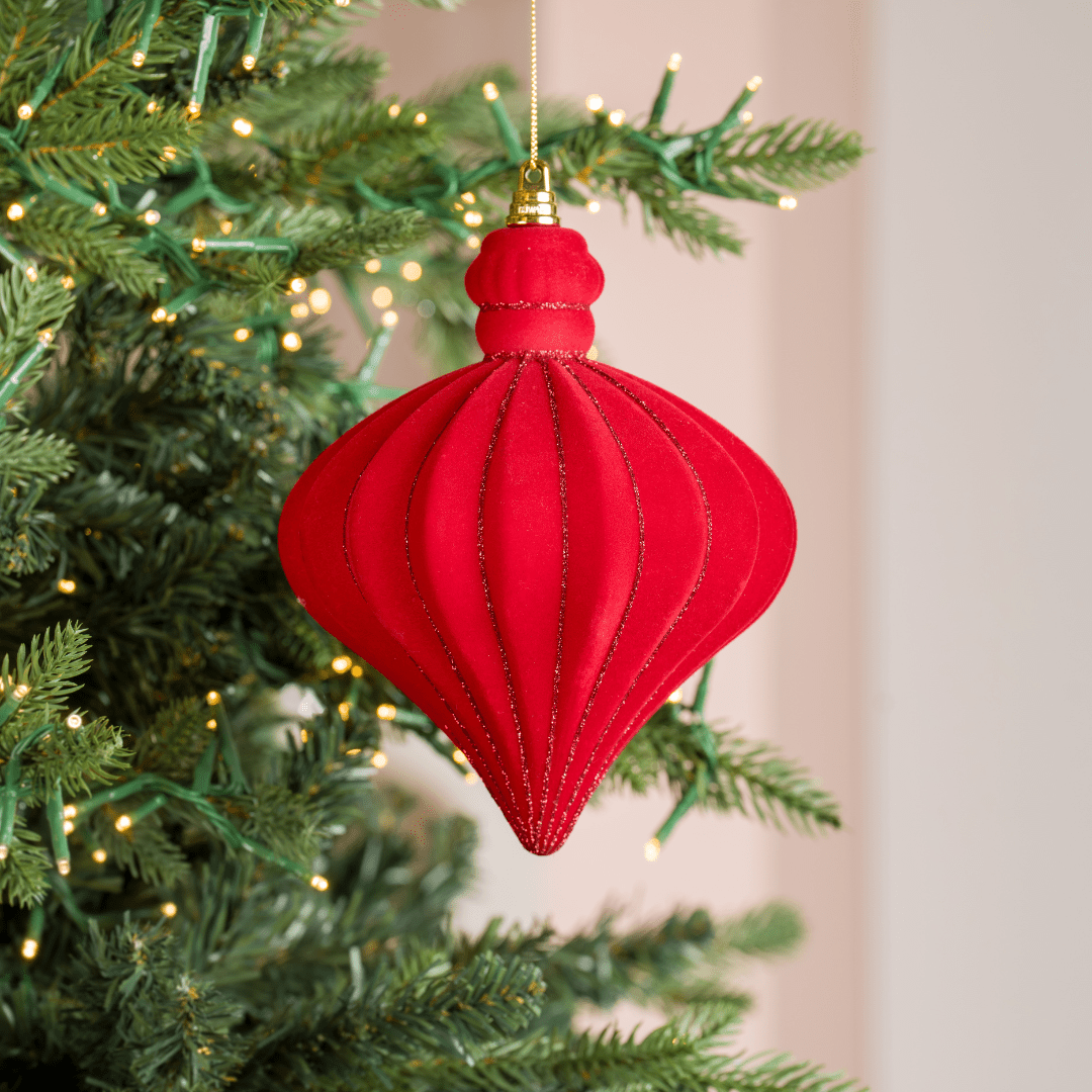 Dark Red Flocked Glitter Shatterproof Ornament 7"