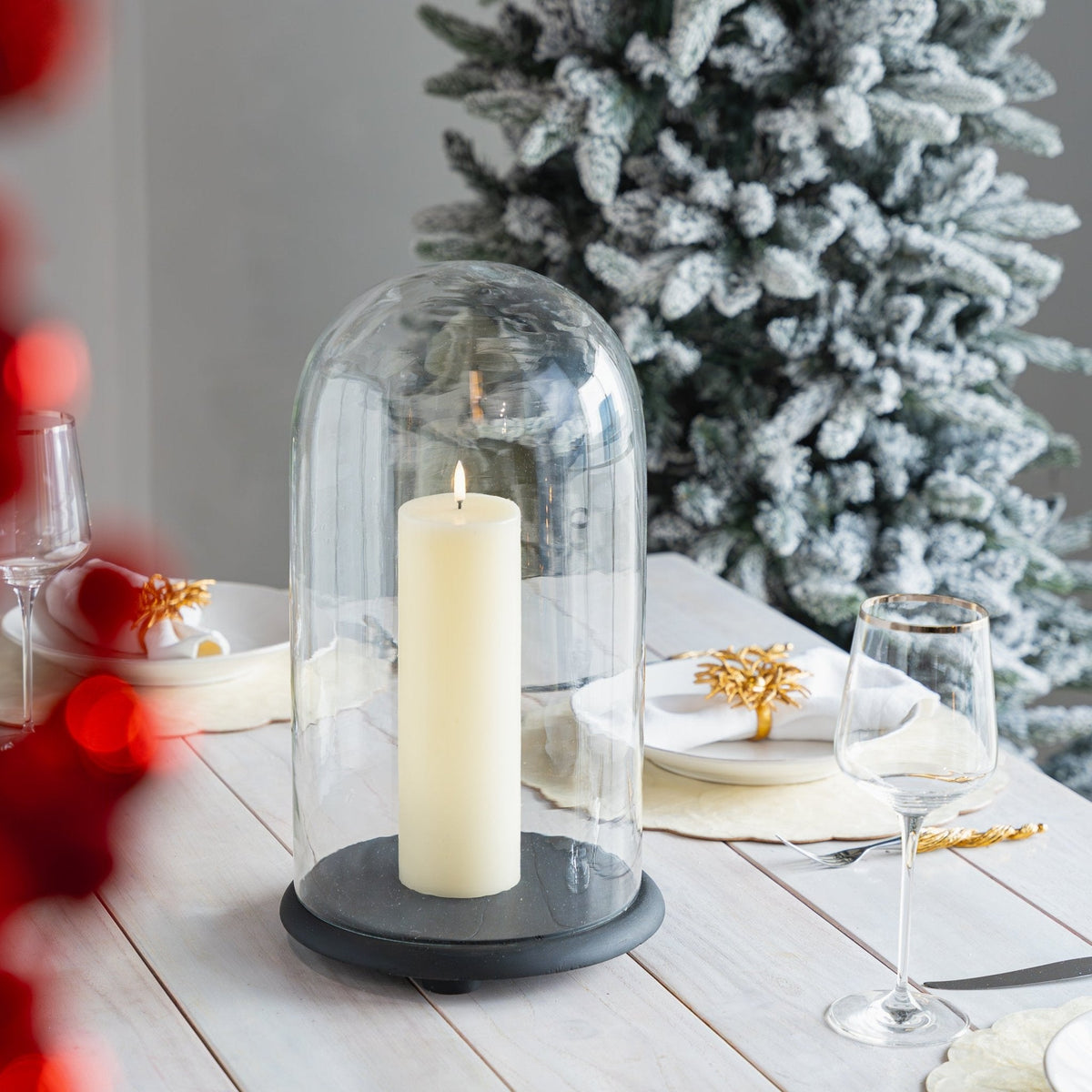 Decorative Glass Cloche With Wooden Base - Large