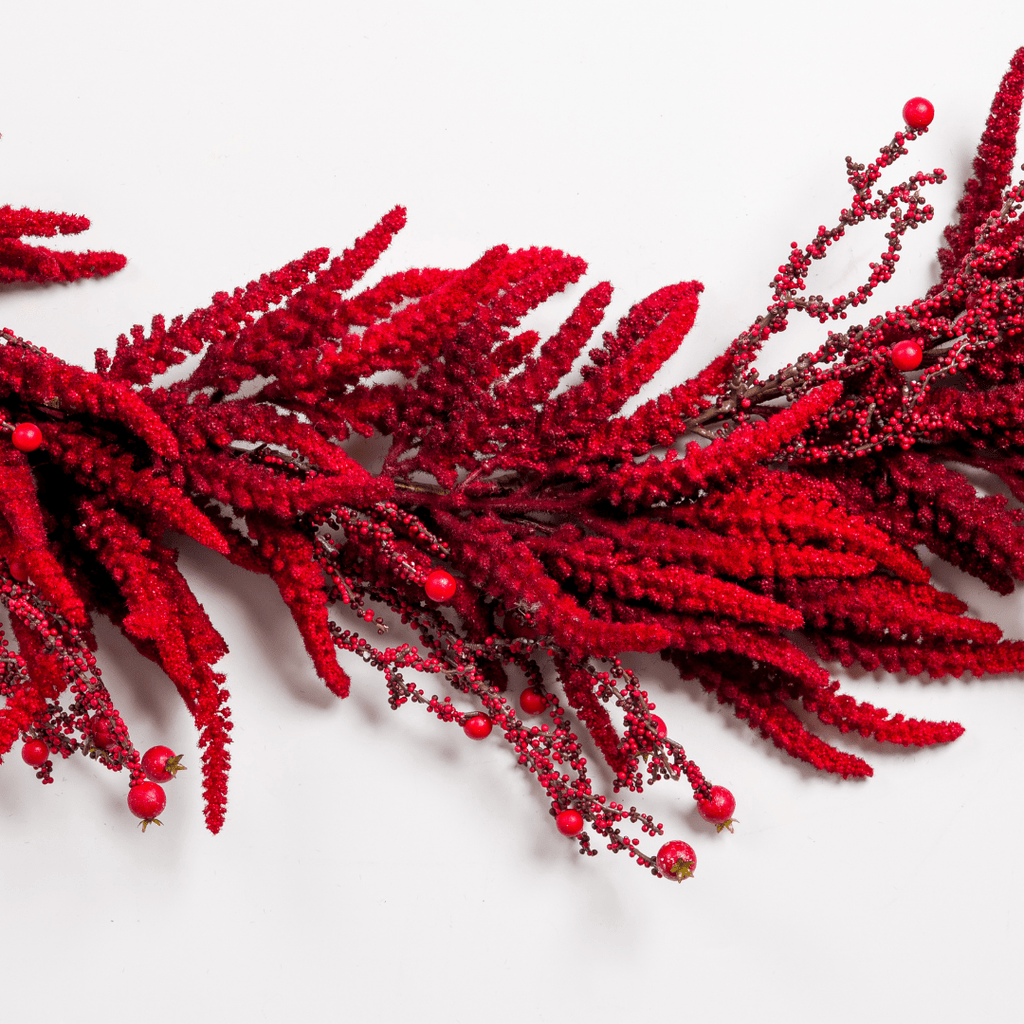 Deep Red Amaranthus & Berry Holiday Garland