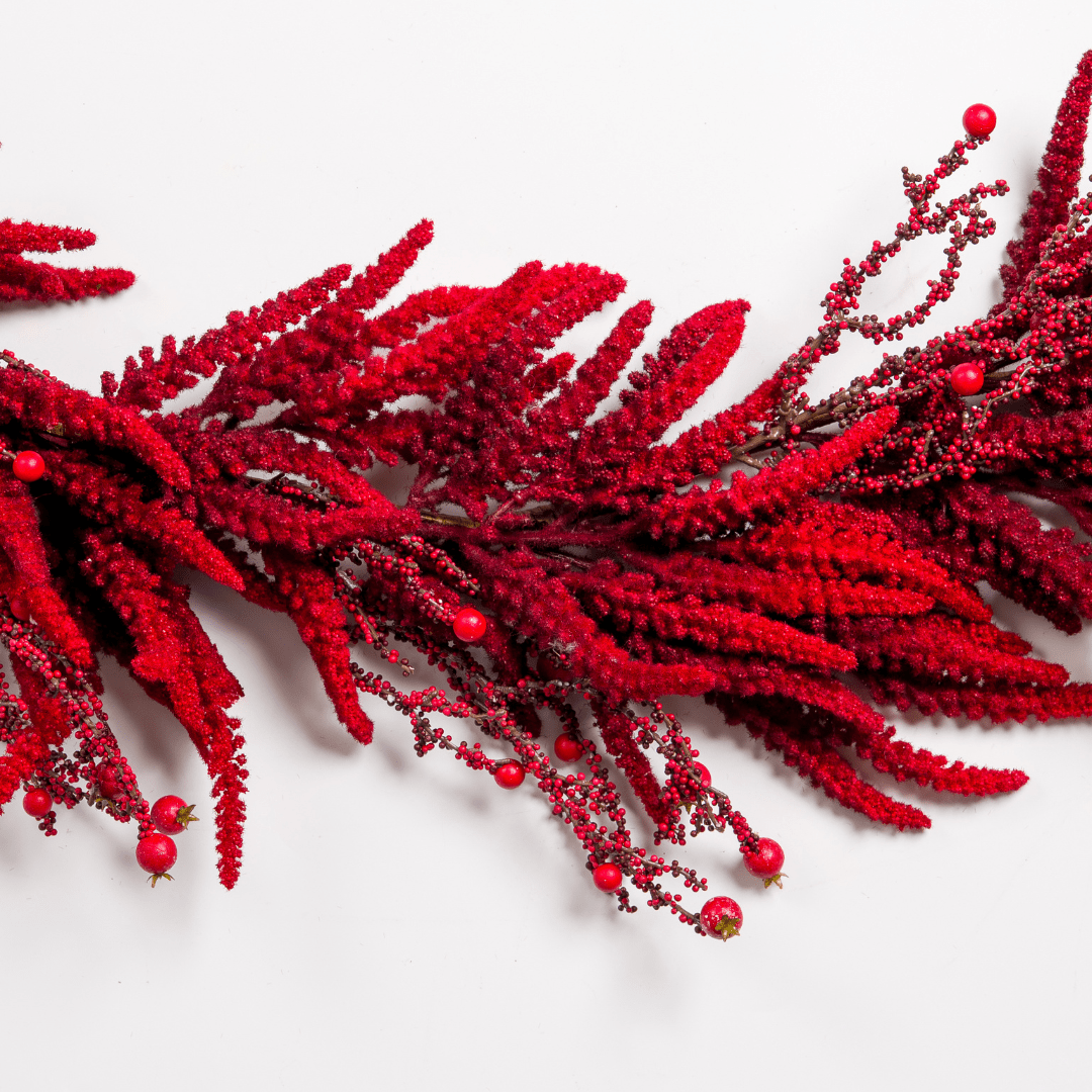 Deep Red Amaranthus & Berry Holiday Garland