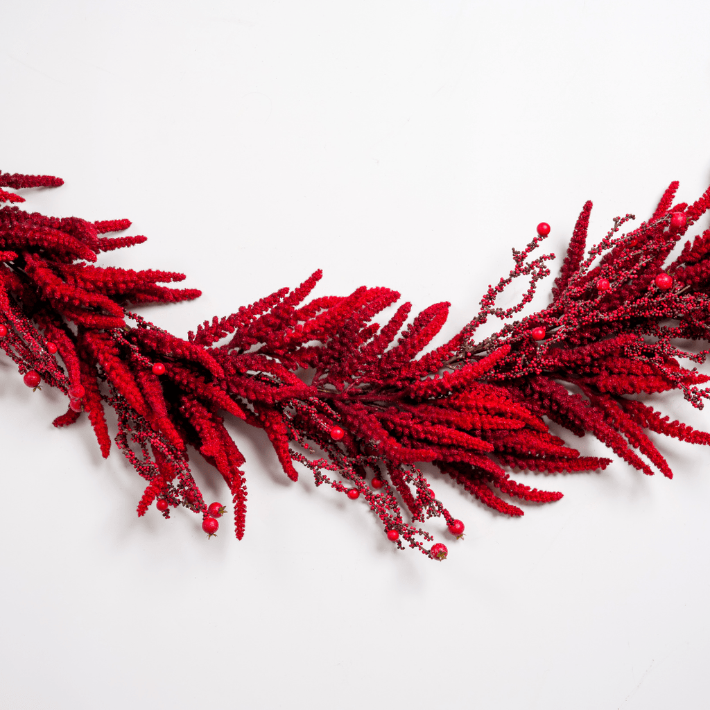 Deep Red Amaranthus & Berry Holiday Garland