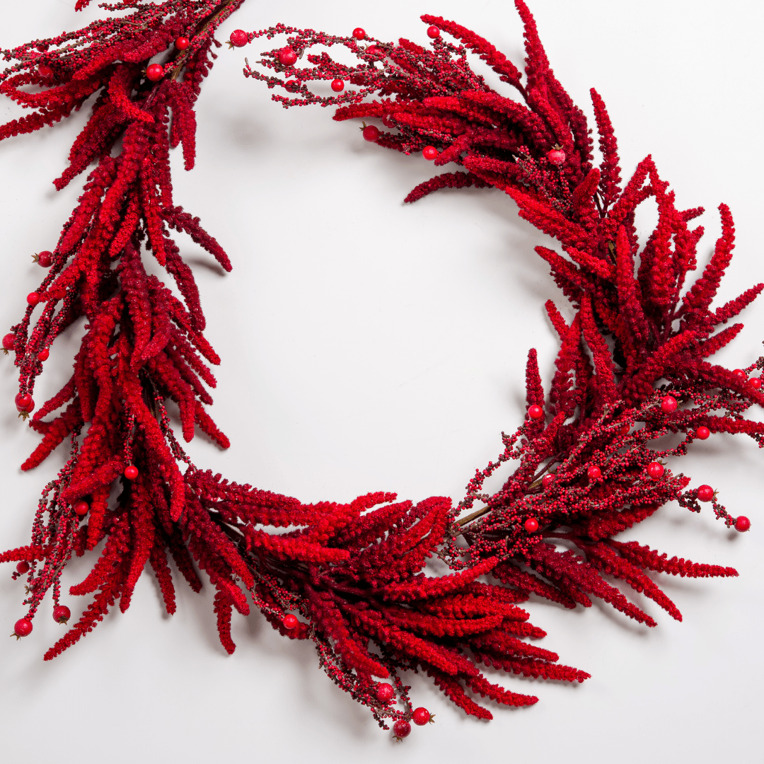 Deep Red Amaranthus & Berry Holiday Garland