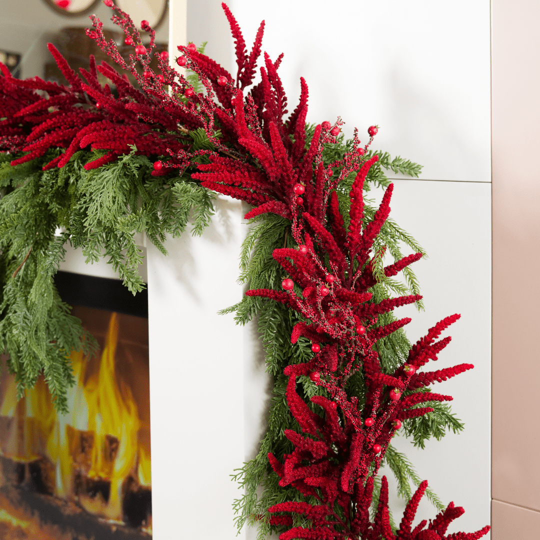Deep Red Amaranthus & Berry Holiday Garland