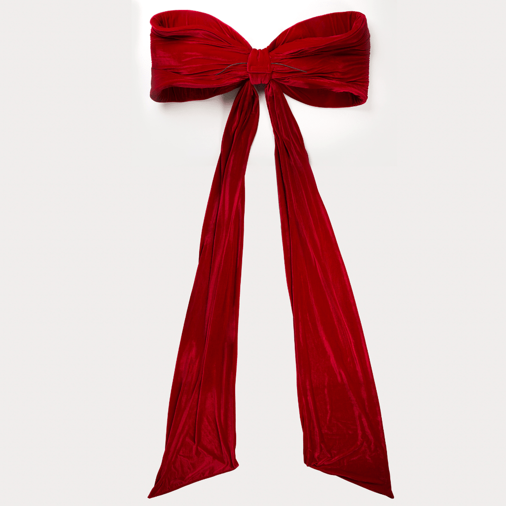 Red Single Loop Oversized Bow Topper with Elongated Tails