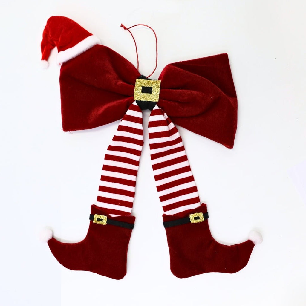 Elf Boots Bow Ornament With Santa Hat