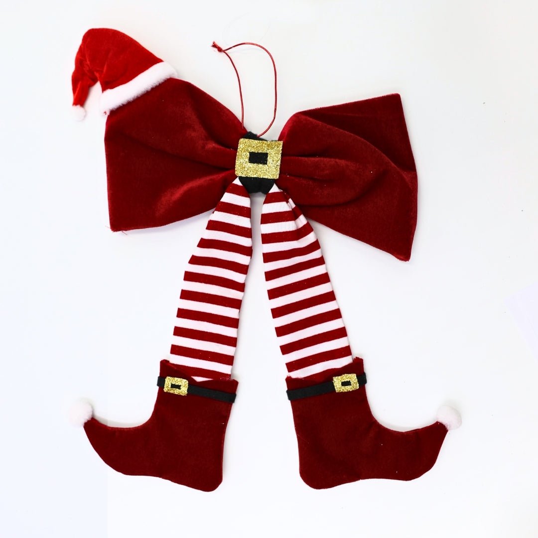 Elf Boots Bow Ornament With Santa Hat