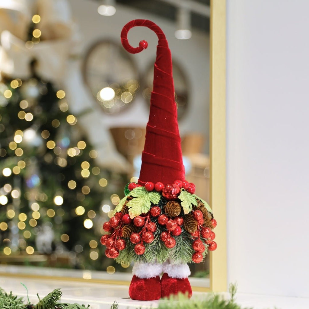 Elf Tabletop Decoration With Holly Leaves & Berries
