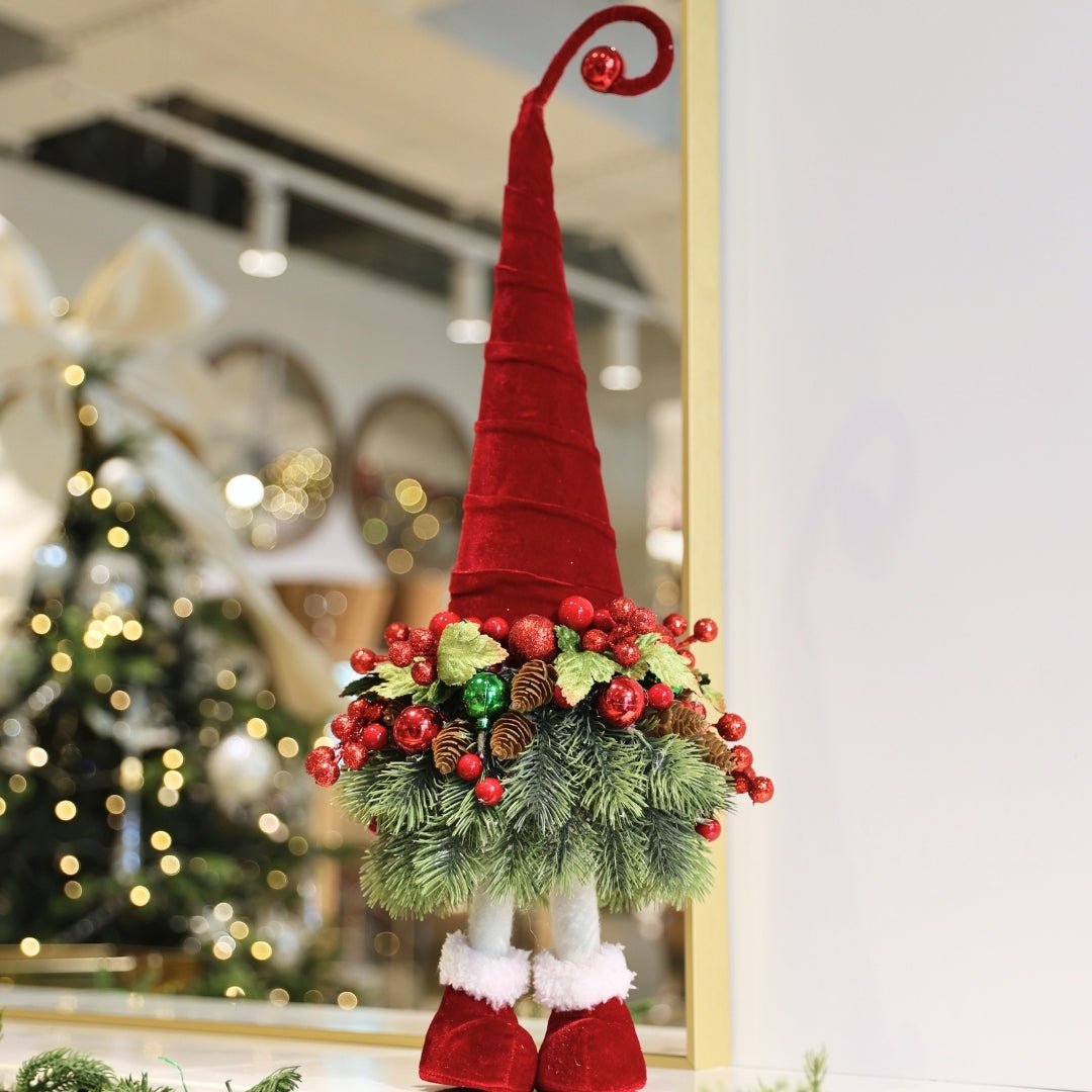 Elf Tabletop Decoration With Holly Leaves & Berries