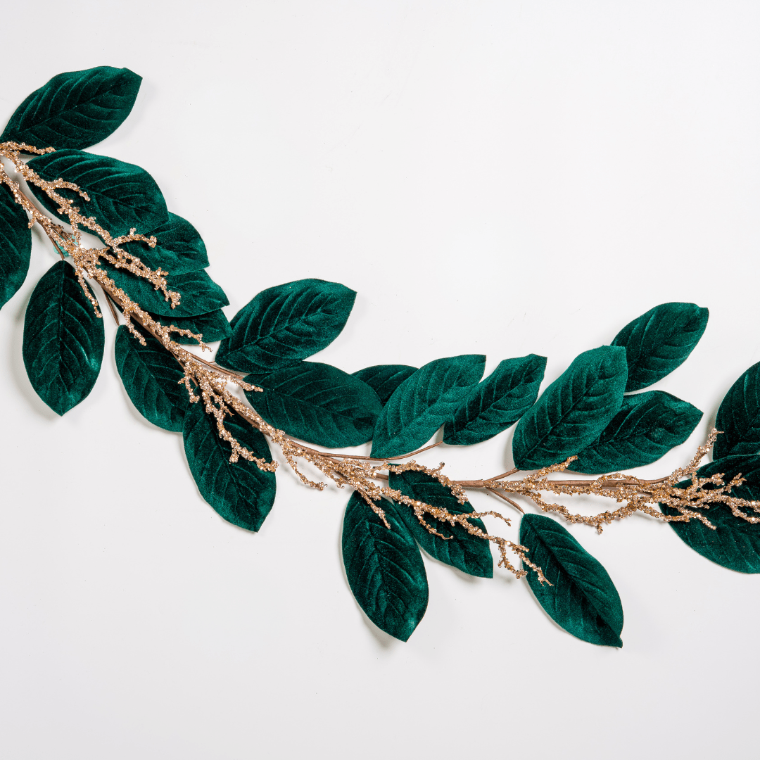 Emerald green Velvet Magnolia Leaf Garland