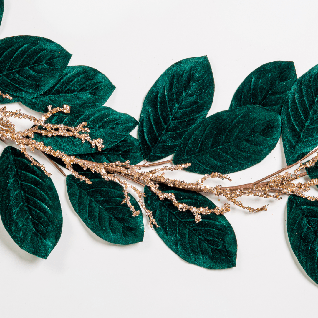 Emerald green Velvet Magnolia Leaf Garland