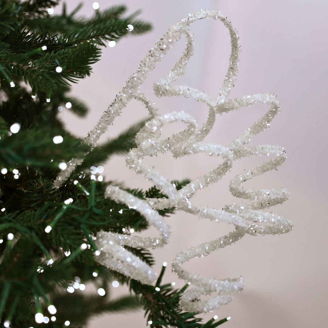 Festive White Tinsel Twirl Pick