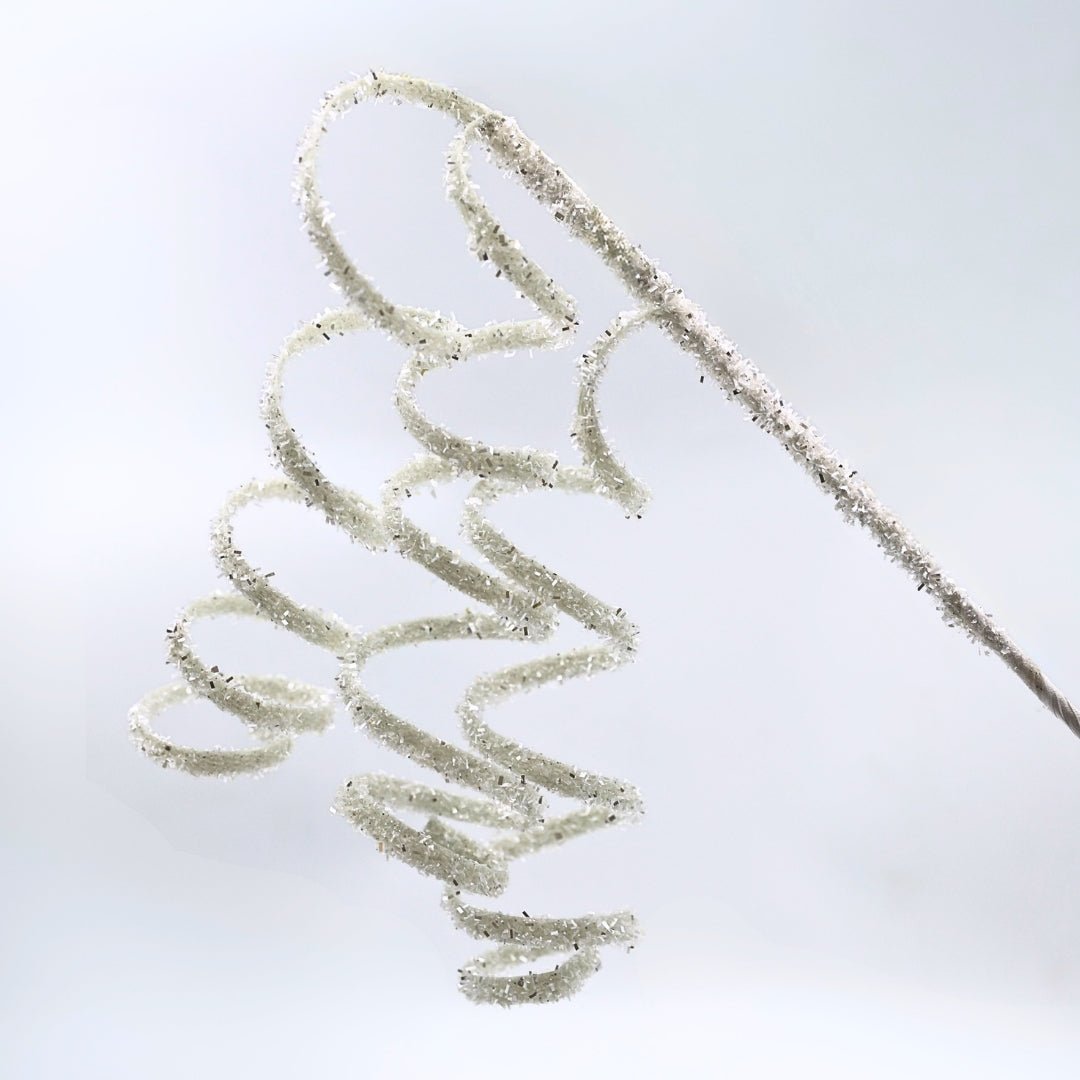 Festive White Tinsel Twirl Pick
