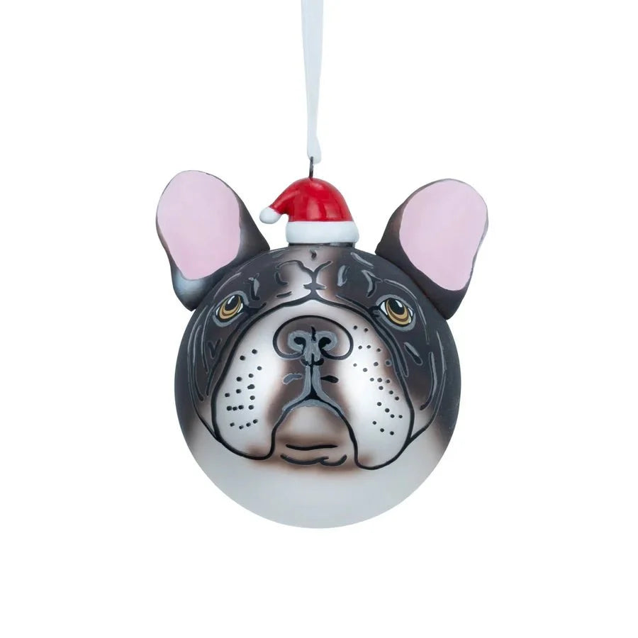 French Bulldog With Santa Hat Christmas Ornament