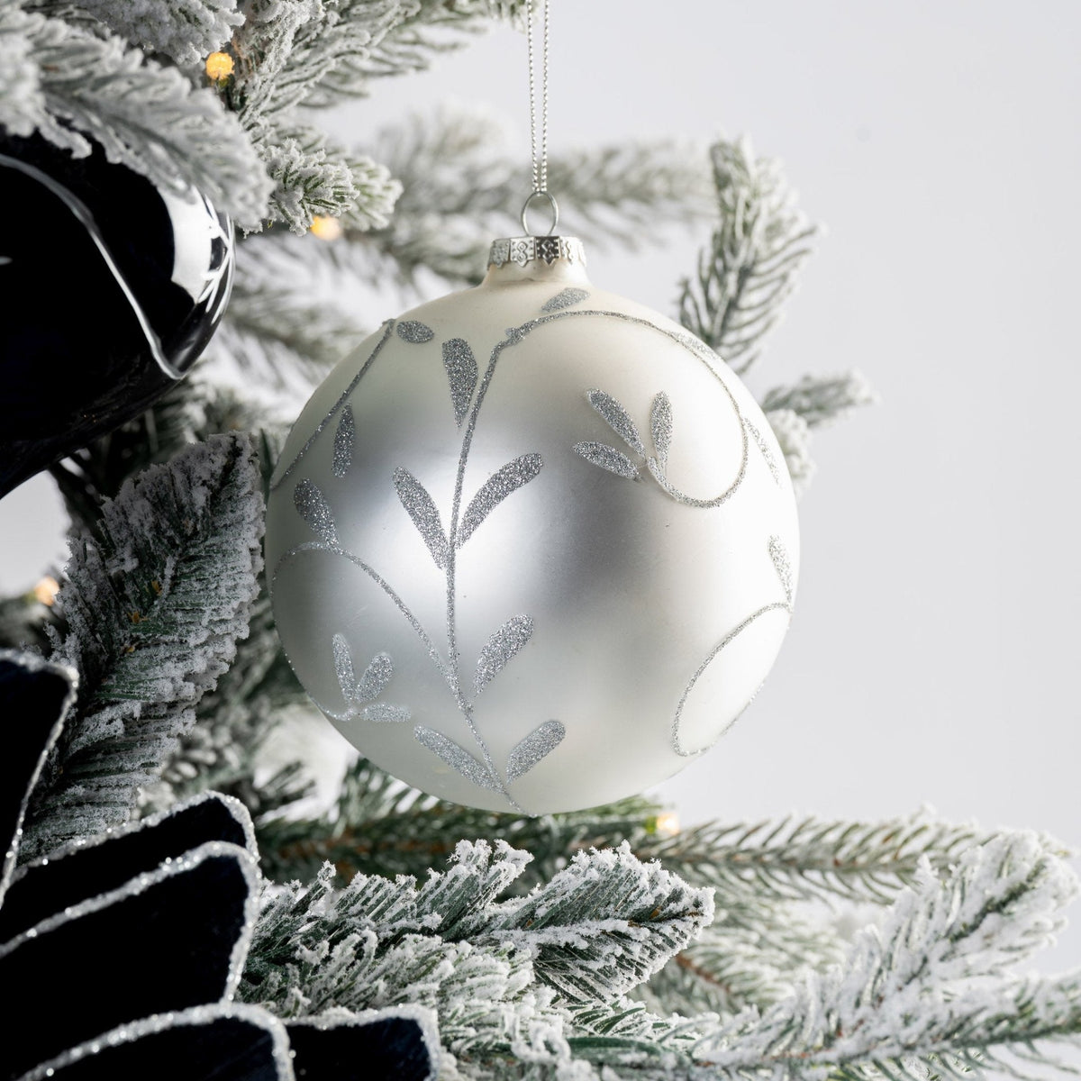 Frosted Glass Ornament  with Silver Leaf Motif