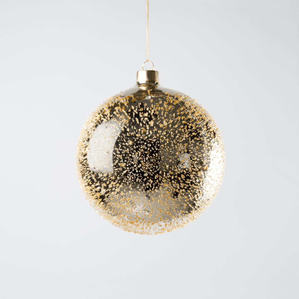 Gold Glass Ball Ornament with Sugar Beads