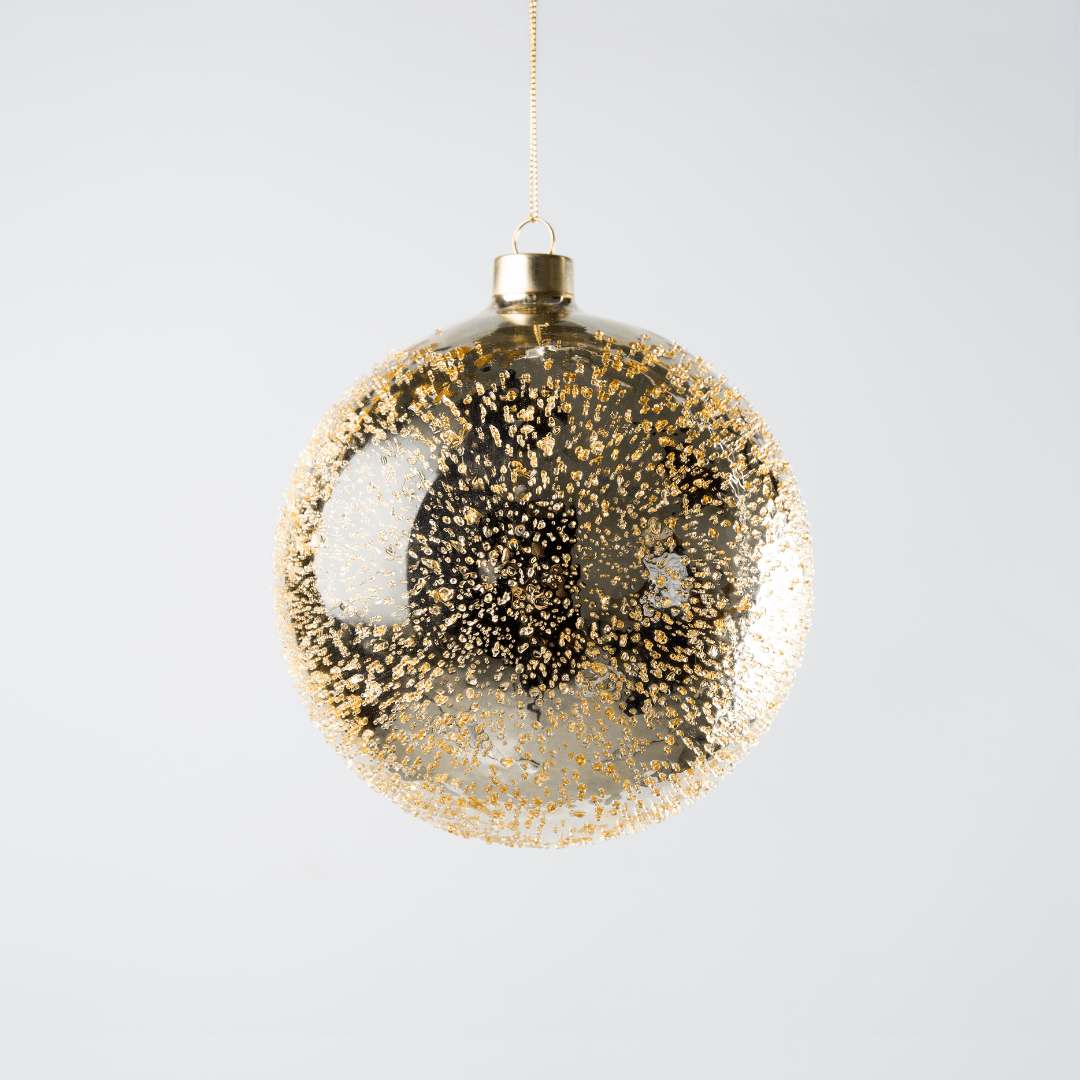 Gold Glass Ball Ornament with Sugar Beads