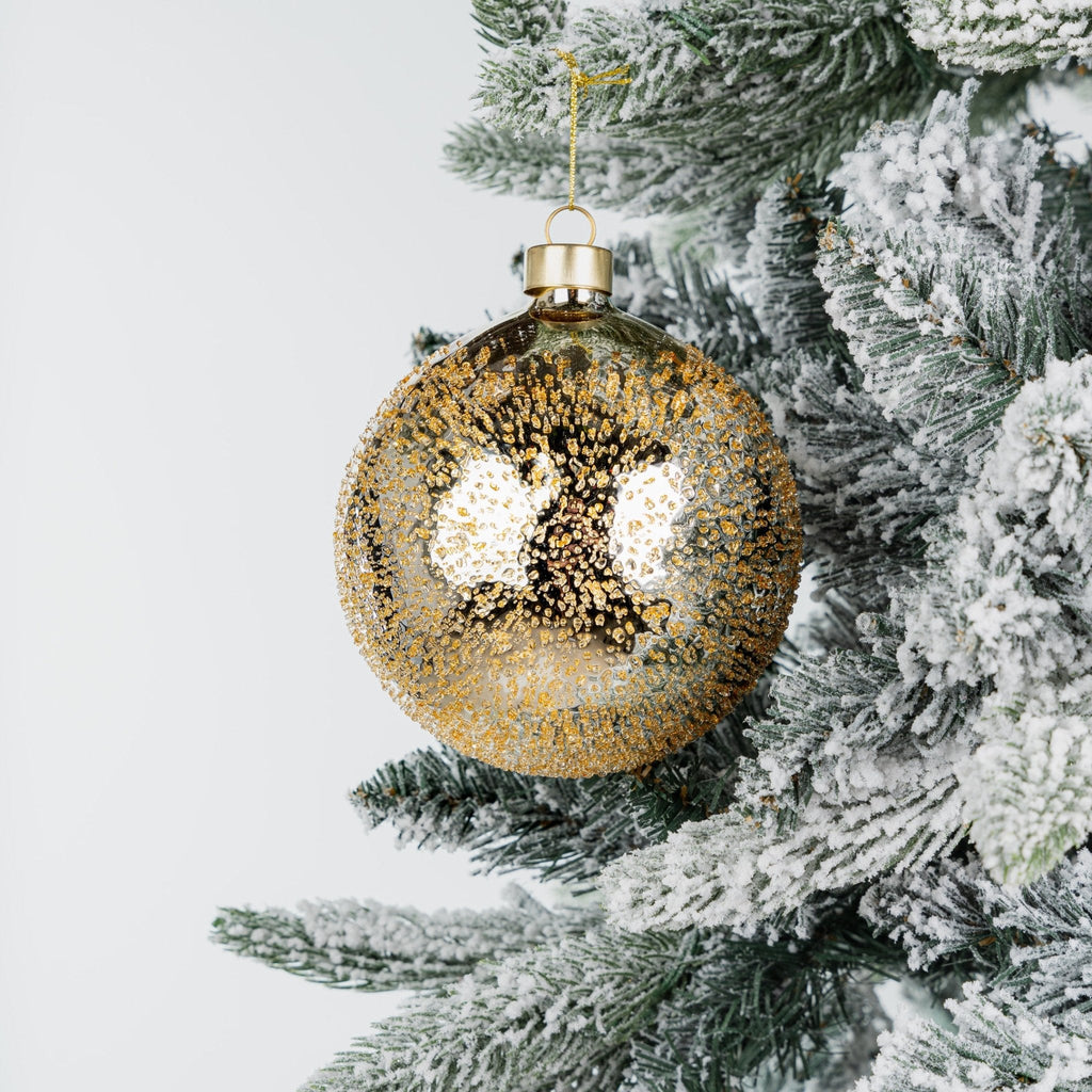 Gold Glass Ball Ornament with Sugar Beads