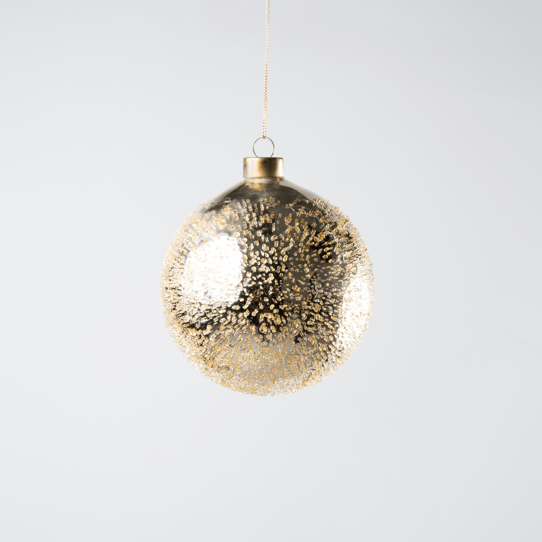 Gold Glass Ball Ornament with Sugar Beads