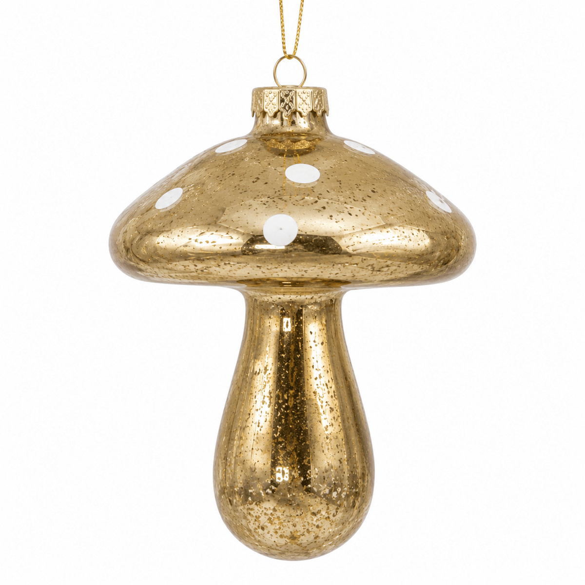 Gold Glass Mushroom Figure Ornament 6"