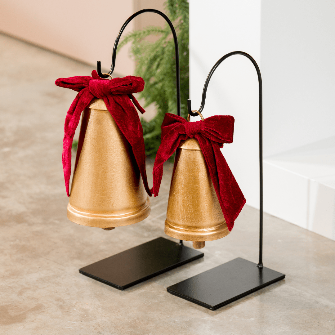 Gold Metal Dinner Bells (Set of 2) with Bow