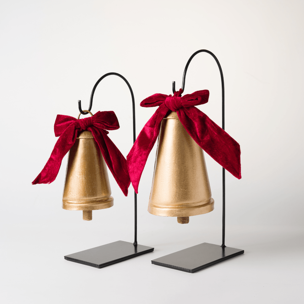 Gold Metal Dinner Bells (Set of 2) with Bow