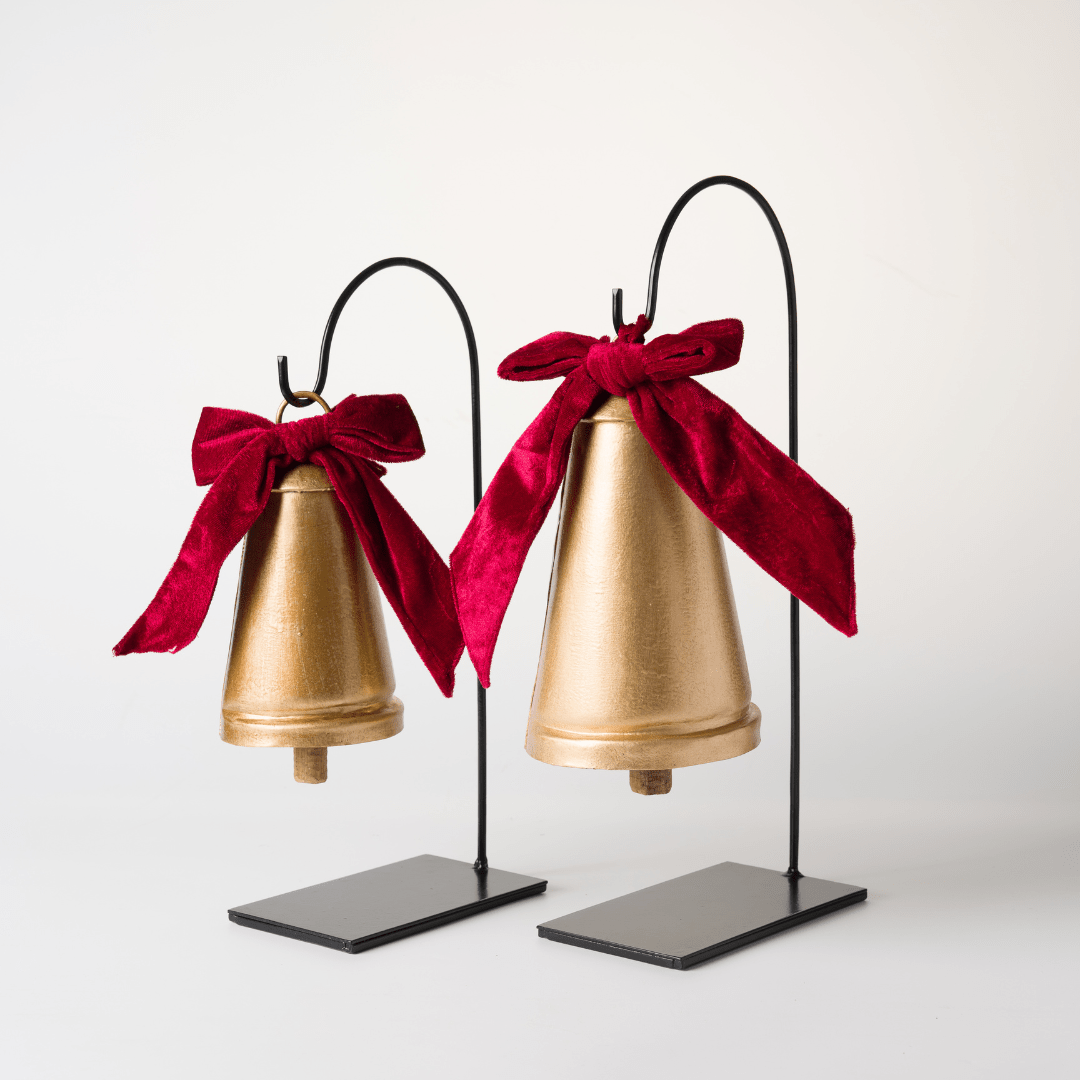 Gold Metal Dinner Bells (Set of 2) with Bow