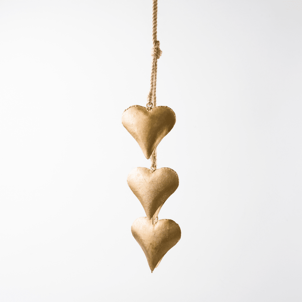 Gold Metal Heart Bell Ornament