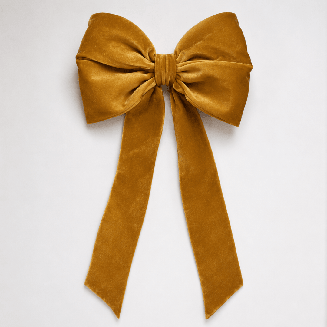 Mustard Velvet Festive Large Bow Topper