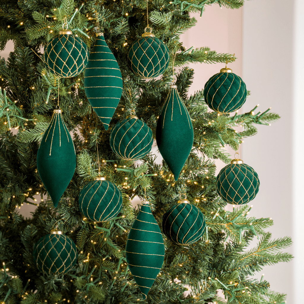 Green Flocked Shatterproof 12-Piece Ornament Set