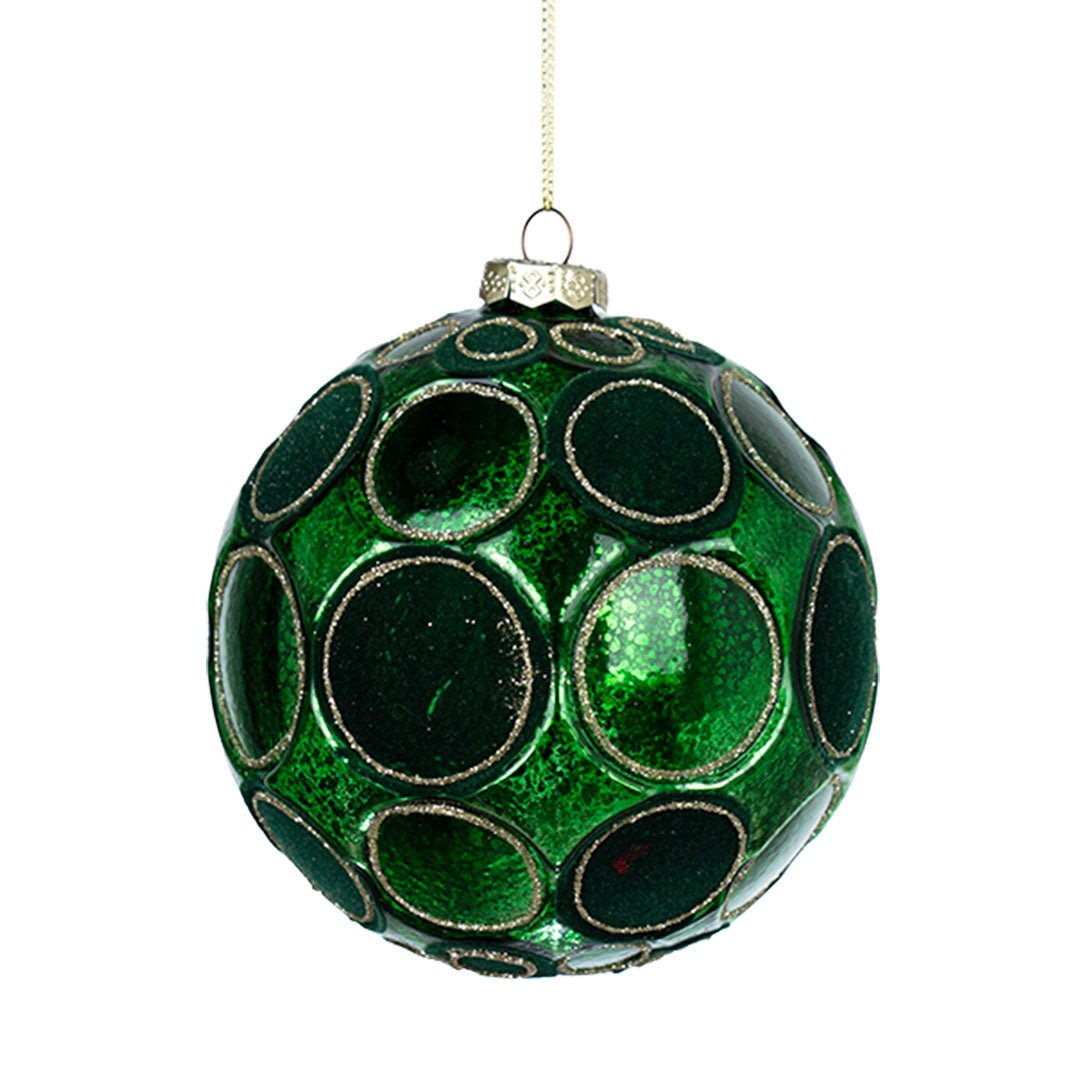 Green Glass Ball with Green Velvet Spheres