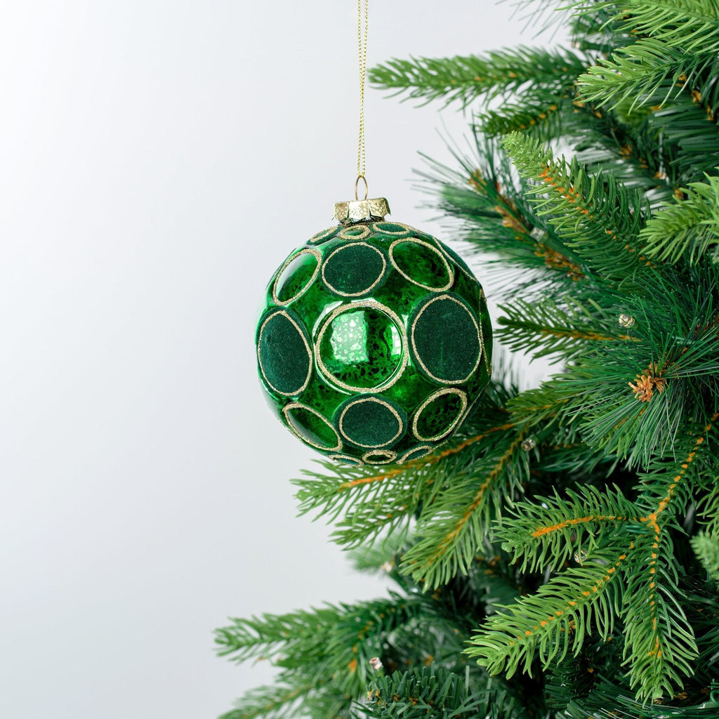 Green Glass Ball with Green Velvet Spheres