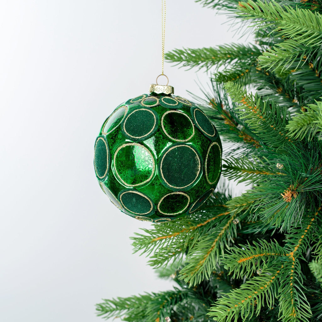 Green Glass Ball with Green Velvet Spheres