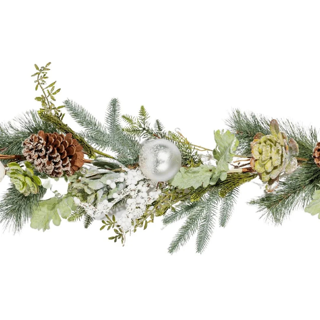 Green Natural Garland with Pine & Succulents - 6ft
