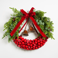 Green Red Botanical Wreath with Bow Detail