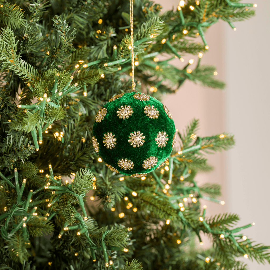 Green Sunflower Rhinestone Velvet Ornament 4"