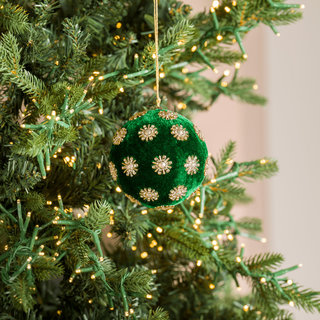 Green Sunflower Rhinestone Velvet Ornament 4"