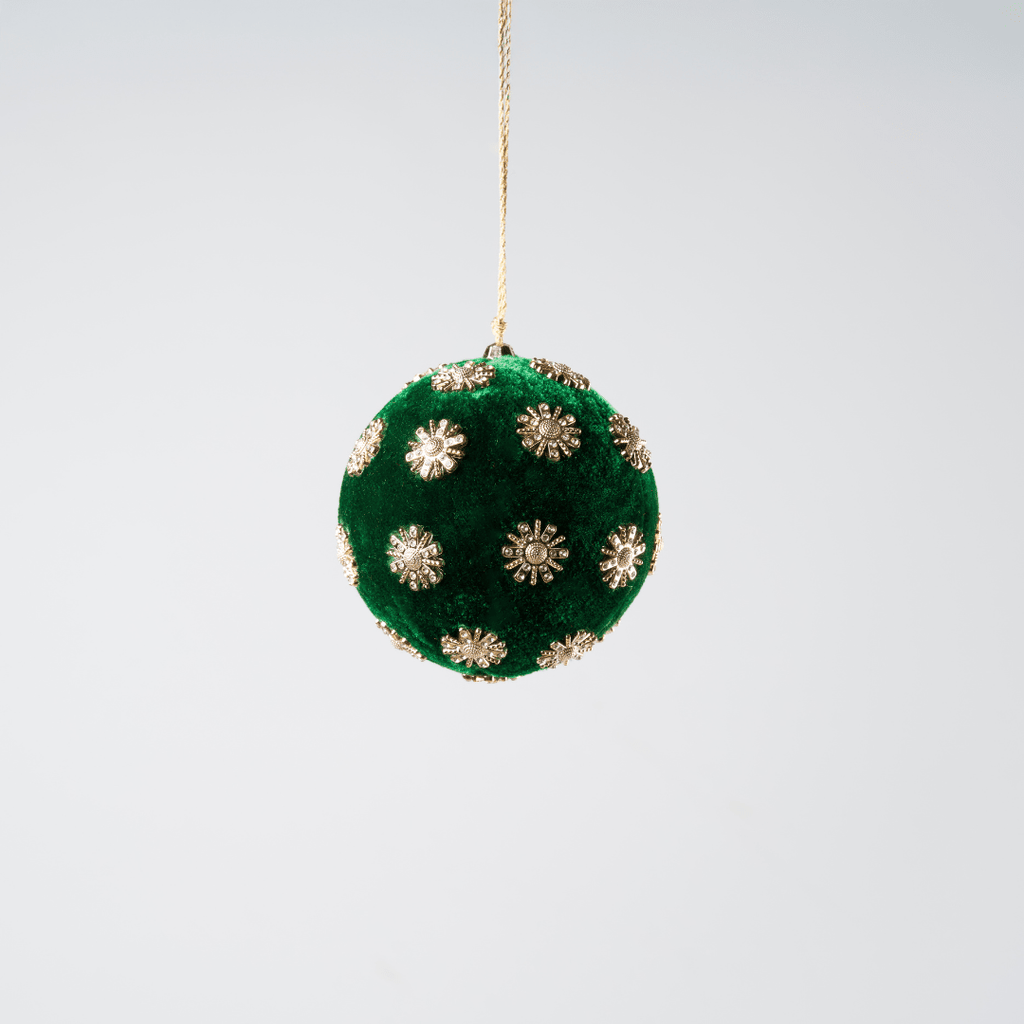 Green Sunflower Rhinestone Velvet Ornament 4"