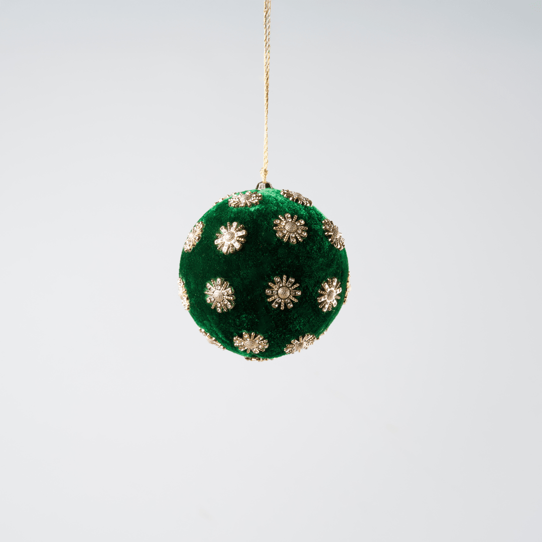 Green Sunflower Rhinestone Velvet Ornament 4"