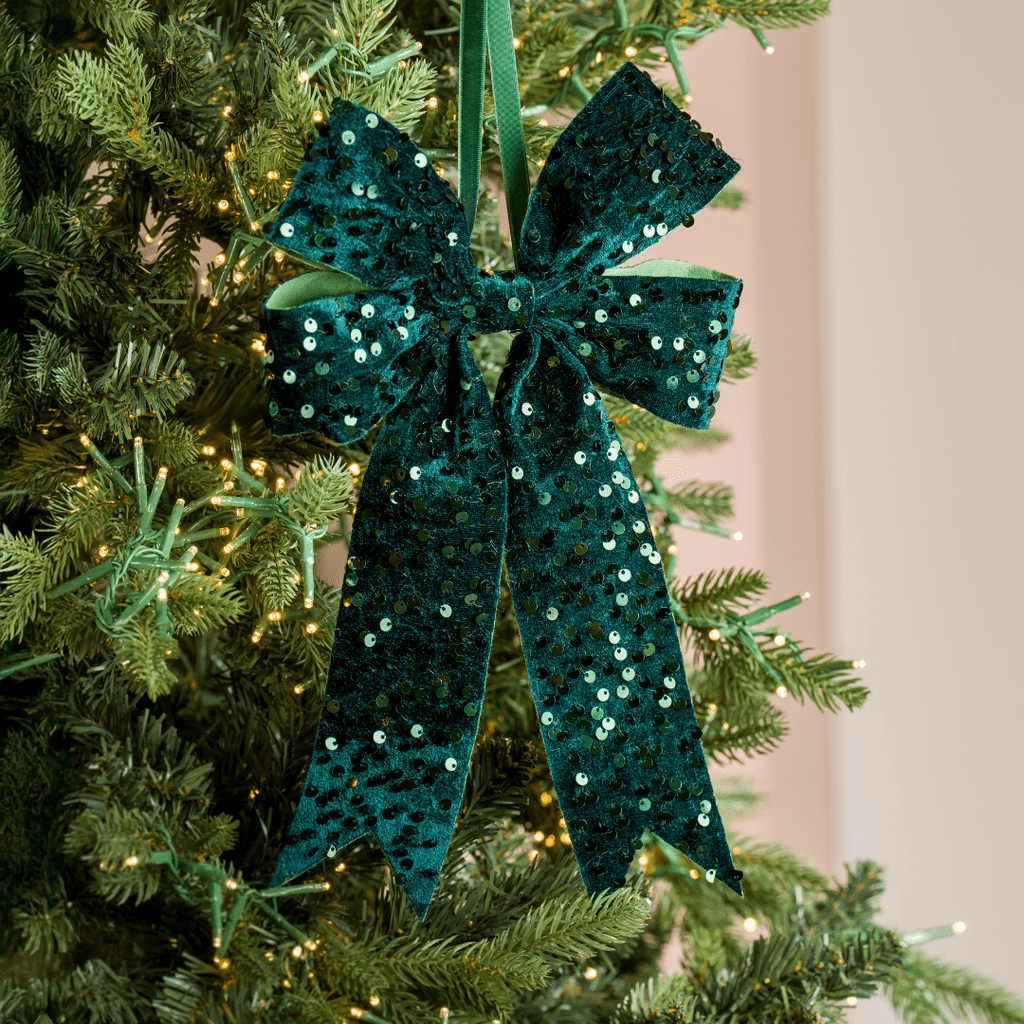 Green Velvet Sequin Ribbon Bow