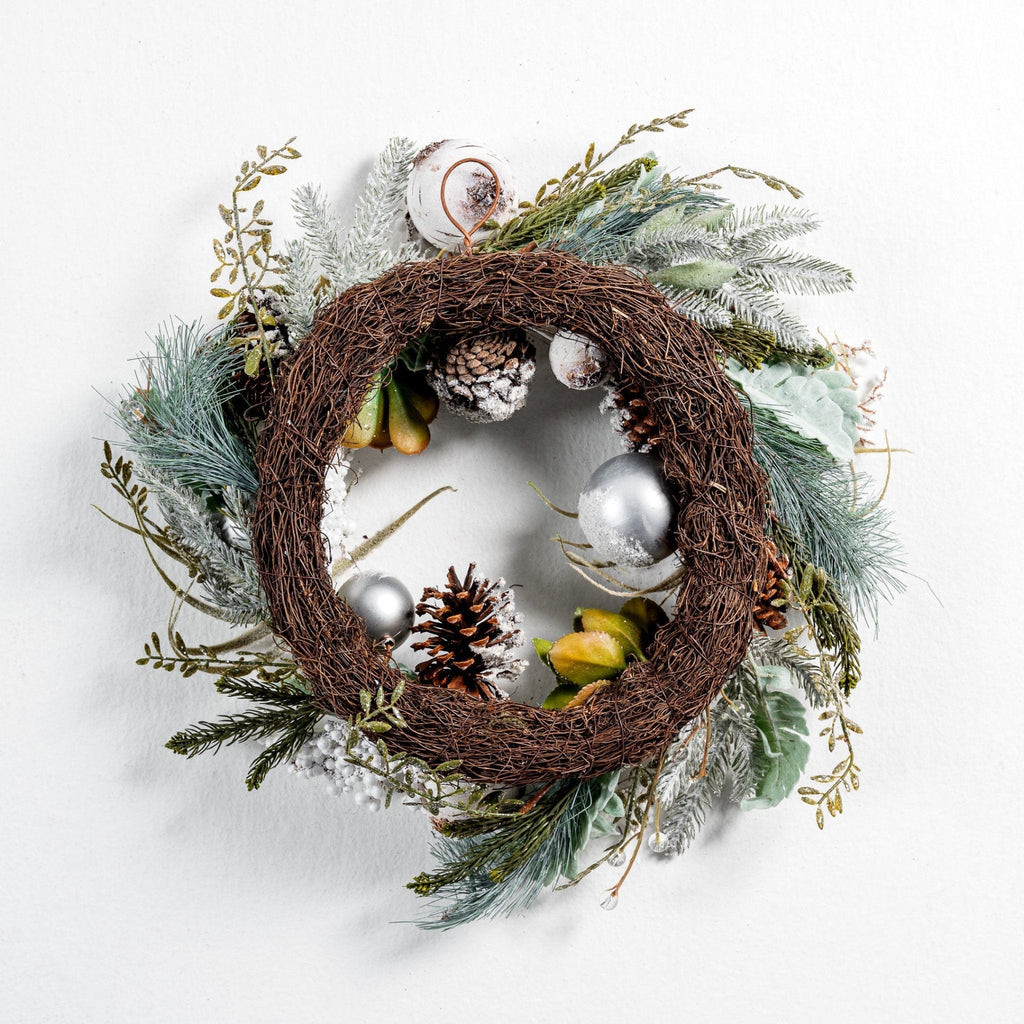 Green Wreath with Pinecones and Succulents