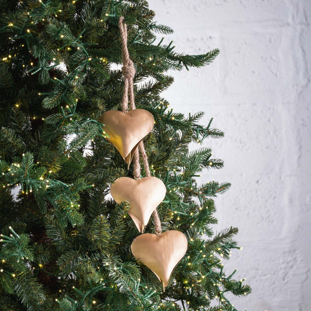Gold Metal Heart Bell Ornament
