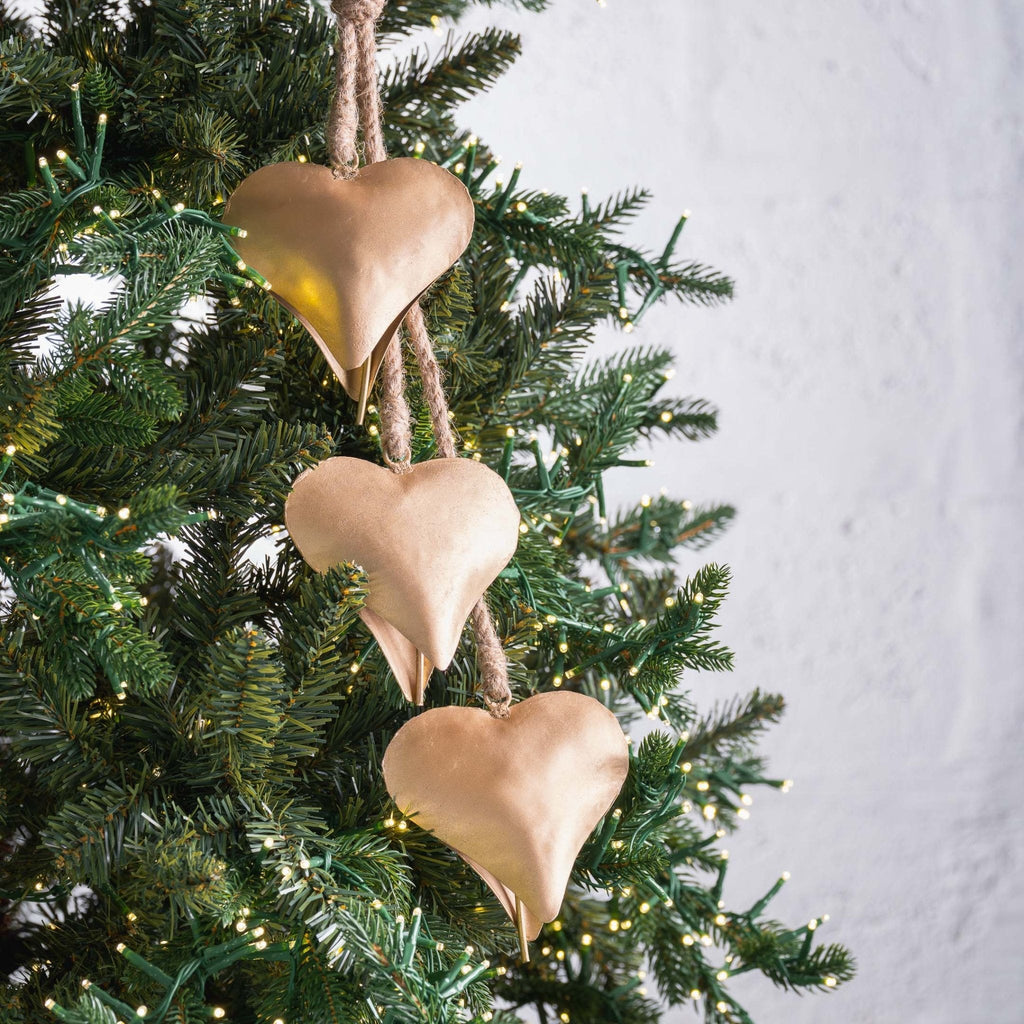 Gold Metal Heart Bell Ornament