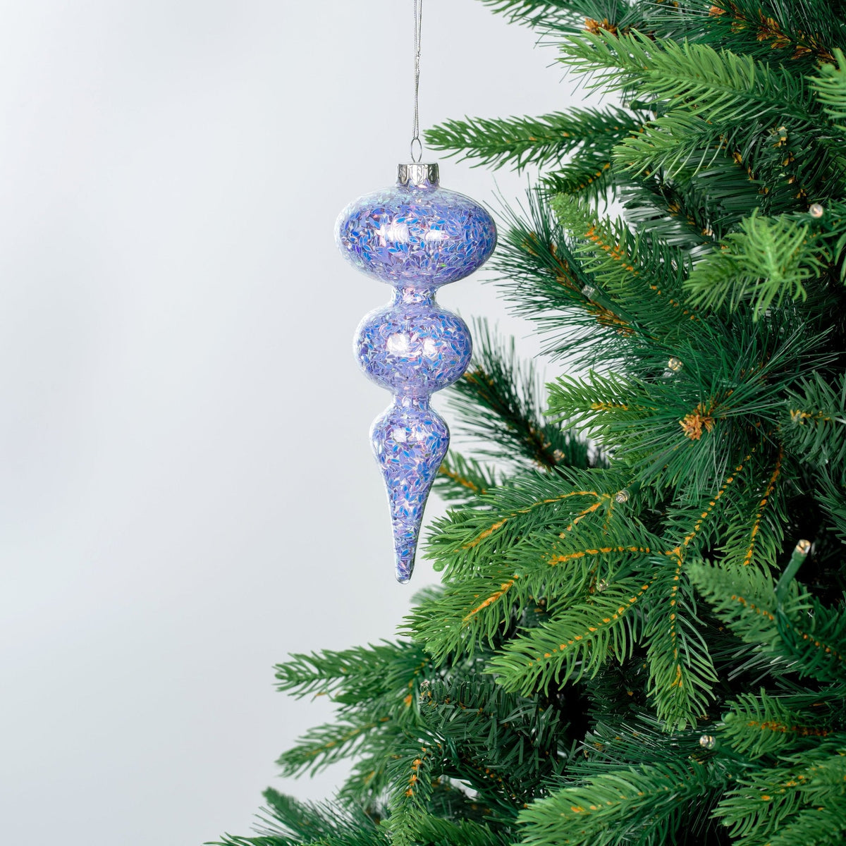 Iridescent Purple Finial Ornament with Glitter