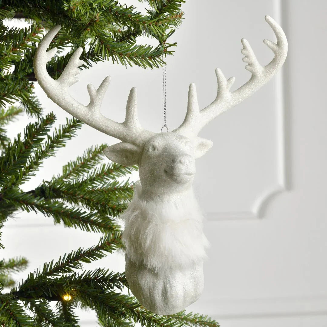 Iridescent White Glitter Deer Head Ornament