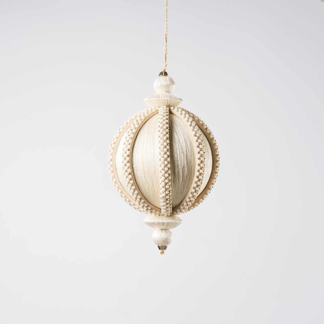Ivory Crystal Lace Thread Ornament 4"