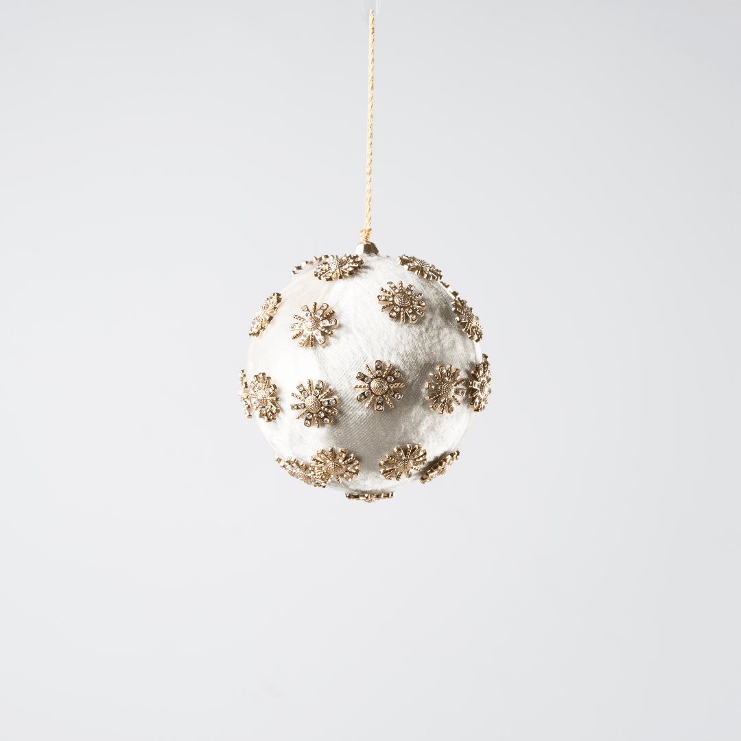 Ivory Sunflower Rhinestone Velvet 4" Ball Ornament