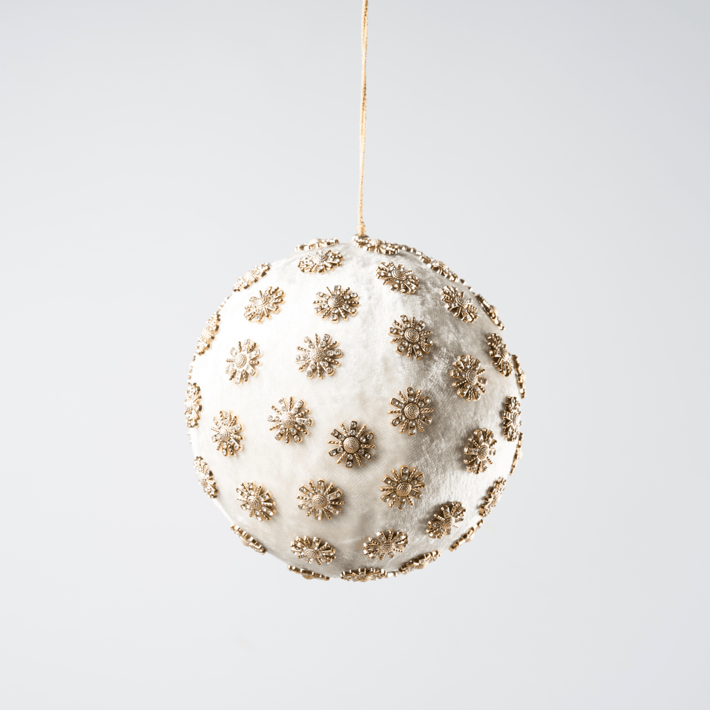 Ivory Sunflower Rhinestone Velvet 6" Ball Ornament