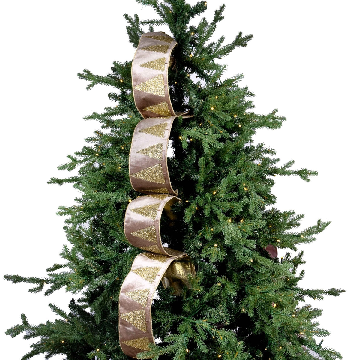Ivory Velvet 4" Tree Ribbon with Gold Tree Embroidery