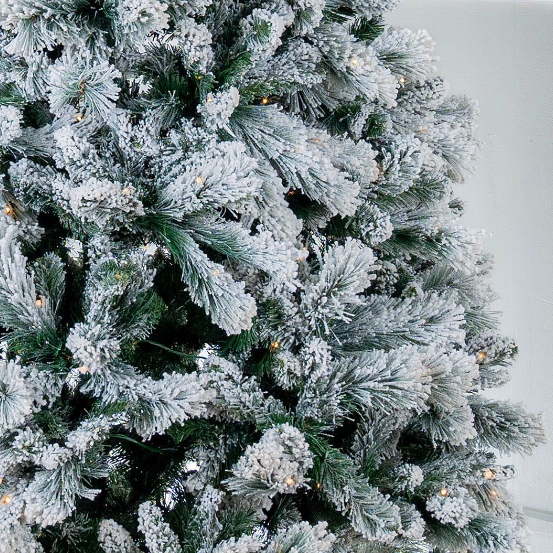 7' Hardneedle Flocked Artificial Christmas Tree with LED Lights