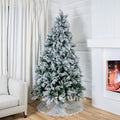 Joy By 8' Hardneedle Flocked Artificial Christmas Tree with 600 Warm White LED Lights